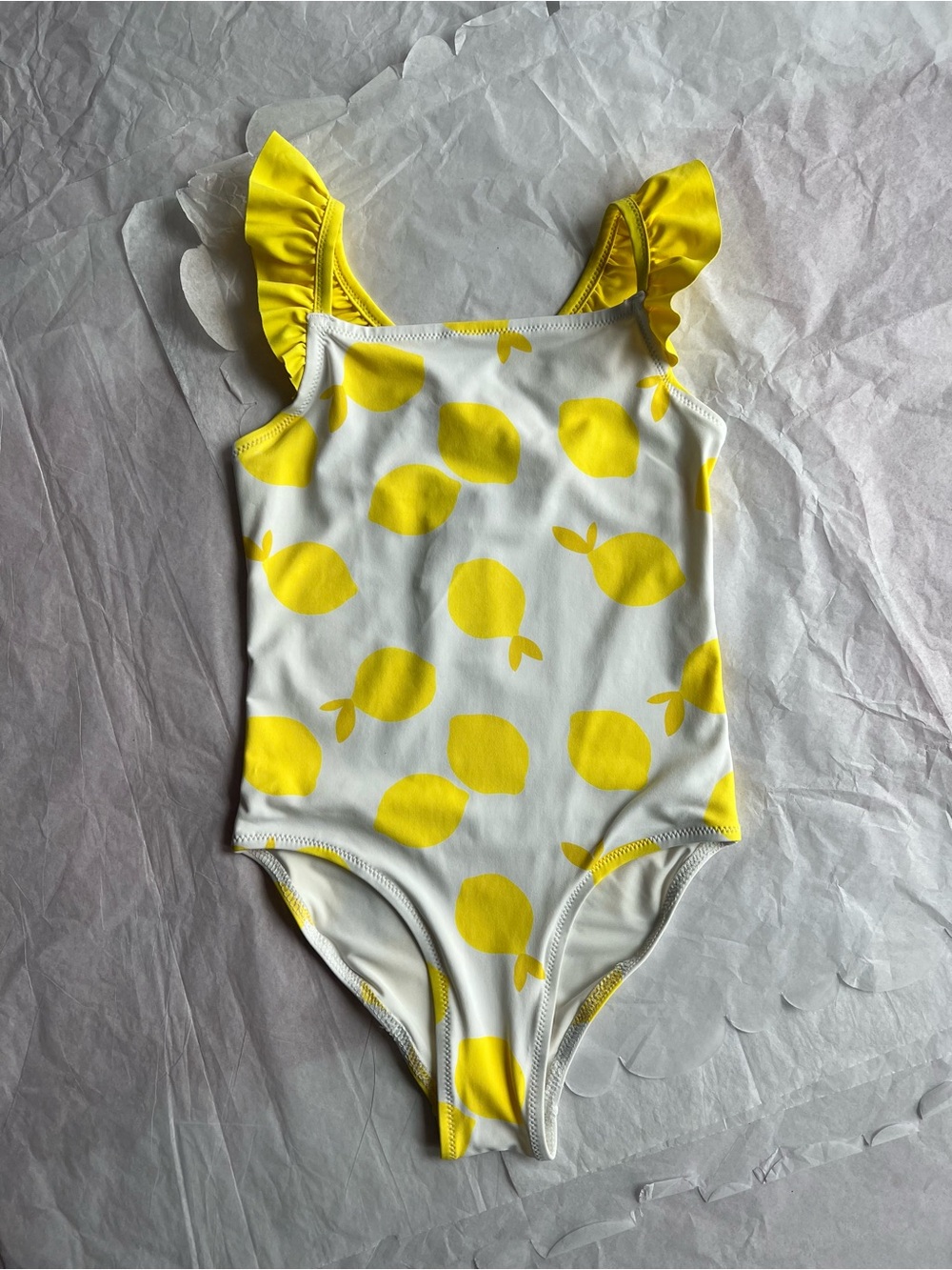 NWT Jacadi Lemon Ruffle One-Piece girls 6 bathing suit cheerful Swimsuit pool